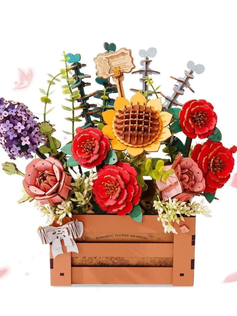 3D Puzzle for Adults Wooden Flower Building Set Artificial Flowers Wedding Cente